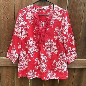 Boden Linen Floral Woven Collar Blouse Size 8
